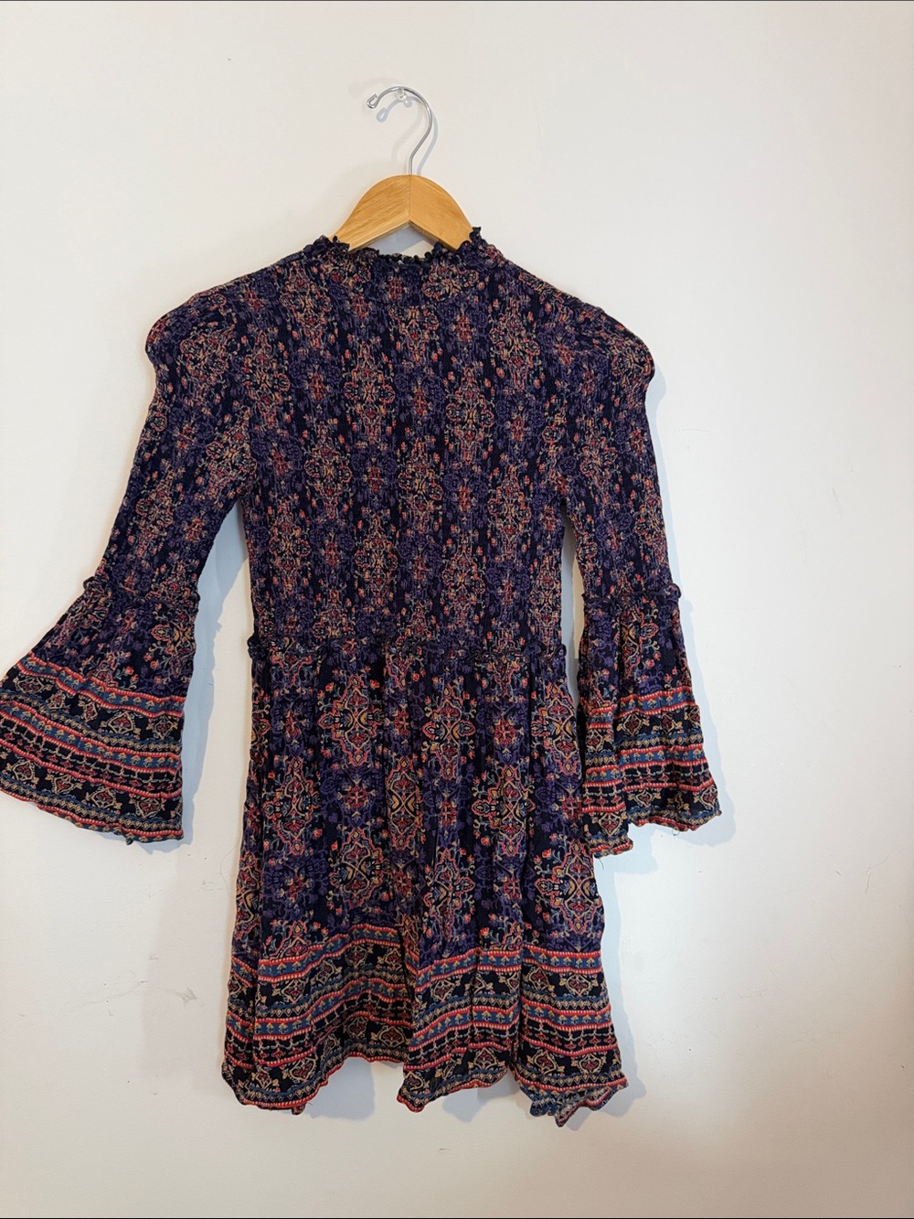 Aeropostale Navy Floral Smocked Long Sleeve Mini Dress